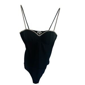 Superdown Black Bodysuit with Rhinestone Straps